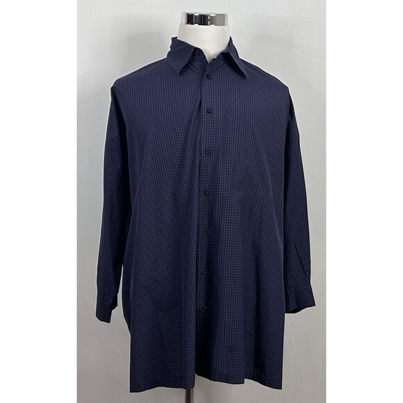 Eskander Size 1 Button Front Top Shirt Blue Plaid Organic Cotton Long Sleeve - Picture 2 of 5